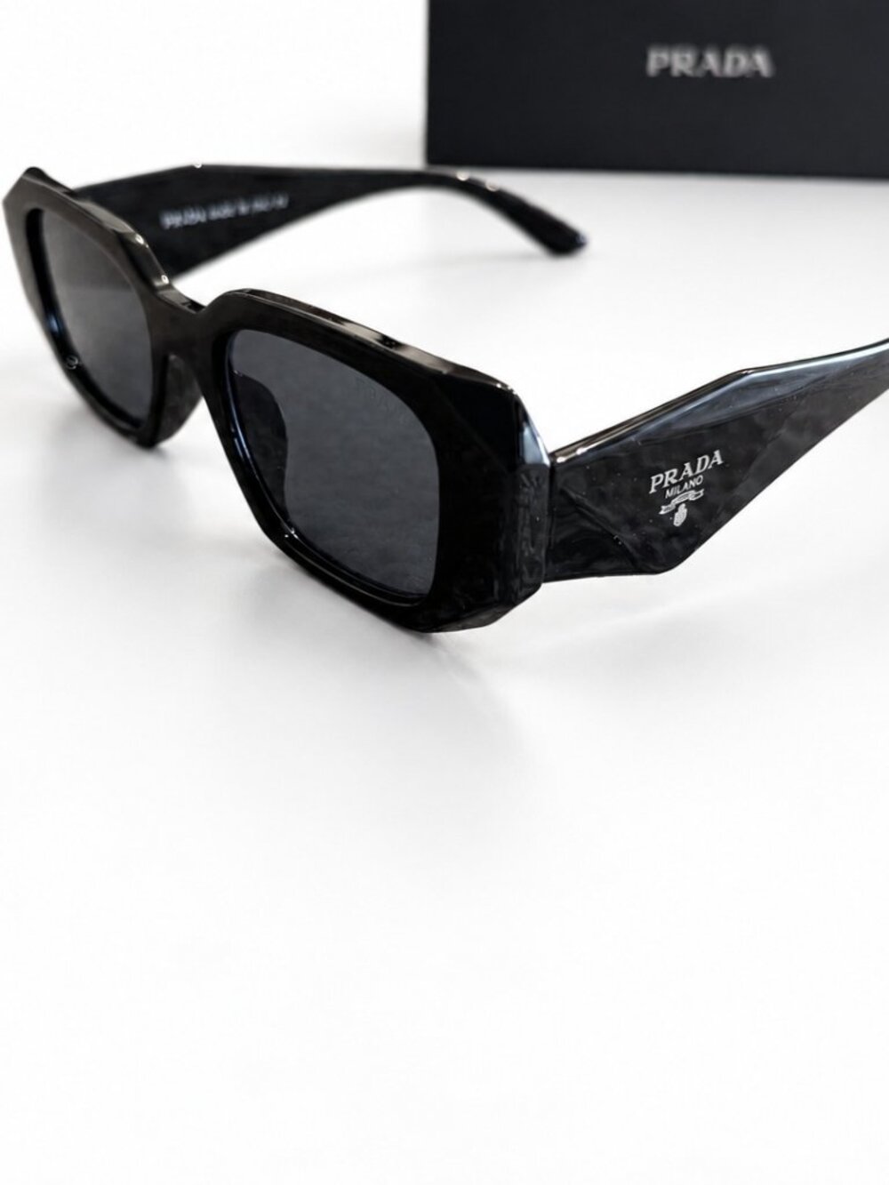 Prada SPR 17W Black Rectangular Sunglasses 1AB-5S0 51mm with Case